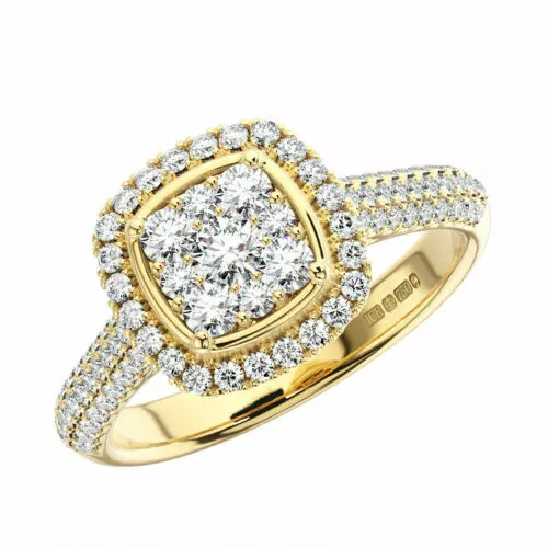 0.60 Ct Cluster Set Round Brilliant Cut Diamond Wedding Ring in 18K Yellow Gold