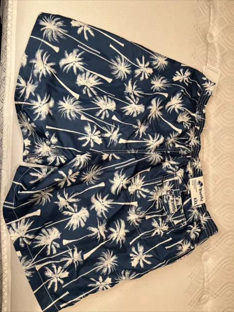 Trunks Surf & Swim Co. Mens Size 2XL XXL Swami Swim Trunks Blue Palm Trees NWT