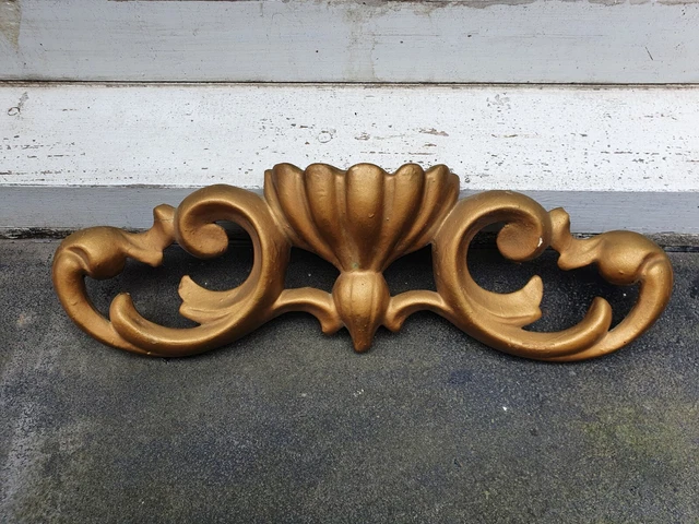 Antique Gold Painted Carved Wood Door Furniture Wall Pediment Decor Plaque Panel