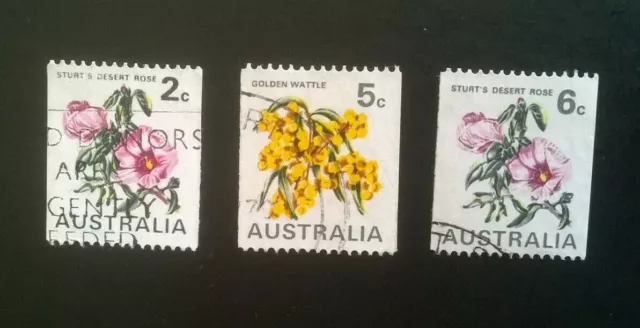 3 x Golden Wattie  Sturt s desert rose1970 Australia 2c 5c 6c Used Stamps sg467