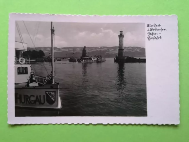 AK Lindau Bodensee Hafen Einfahrt Boote Schiffe Ansichtskarte Postkarte Foto