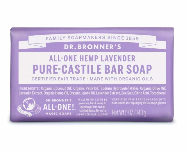 Dr Bronner Fairtrade Puro Lavanda Sapone di Castiglia 140g - Crulety Gratuito