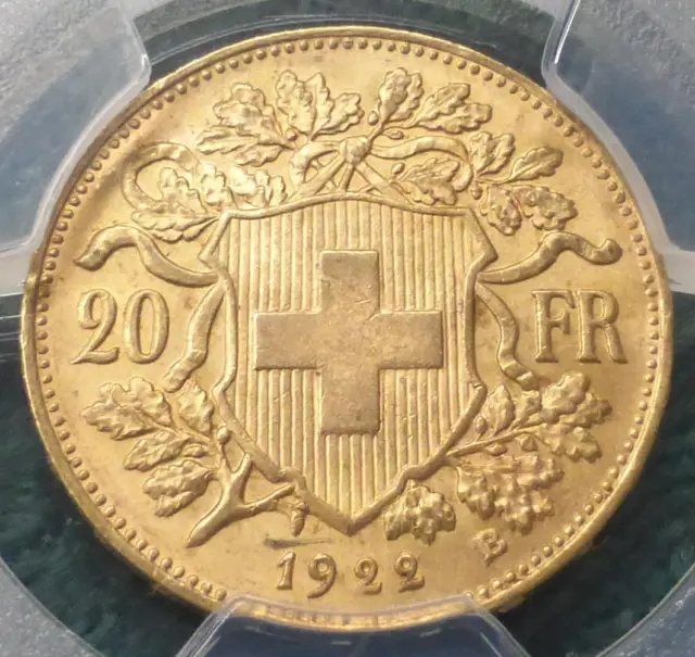 1922 B PCGS MS64 Switzerland 20 Francs GOLD Helvetia Certified Gold Bullion Coin