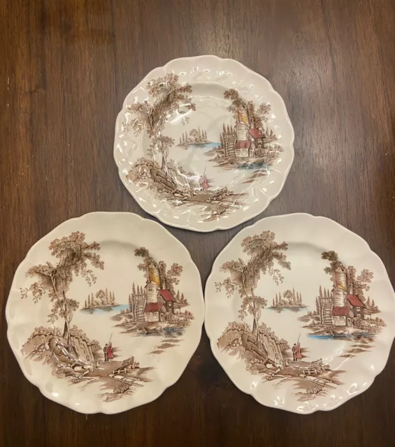 3 Vtg Johnson Bros Old Mill Appetizer Dessert Plates Ironstone Collectible