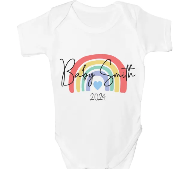 Personalised Rainbow Baby Grow Announcement Vest Any Name Customised Bodysuit