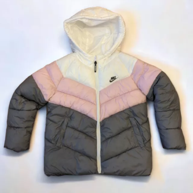 NIKE Giacca Tampone Imbottita Ragazze Bianco Rosa Grigio Logo 15 16 Anni Scuola Sportiva
