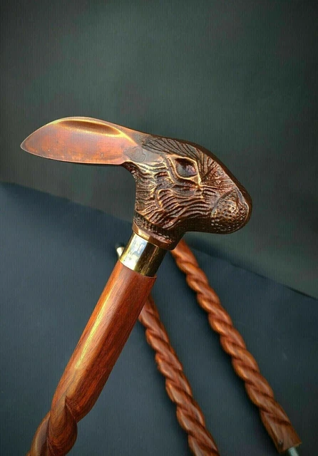 Victorian Antique Rabbit Head Handle Vintage Designer Wooden Walking Cane Sticks