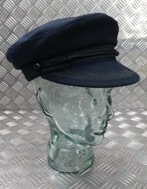 NAVY BLUE WOOL Mix Lined Breton Type Cap Sailors Hat Peaked Boatman's ...