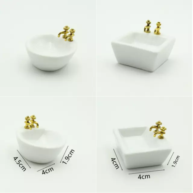 Accesorio de baño lavabo de cerámica blanca en miniatura para casa de muñecas a escala 1:12