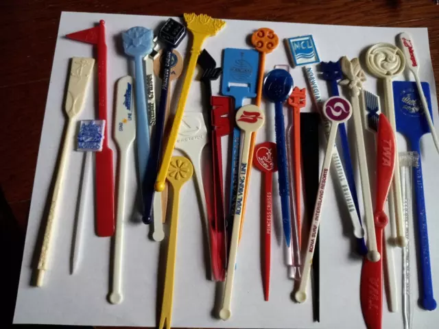 31 Airline Cruise Transport Ships Swizzle Sticks Lot Pan Am TWA Delta AA Western