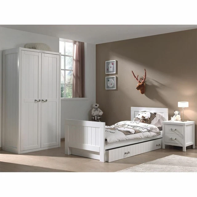 Paris Prix - Pack - Lit Enfant, Chevet, Armoire & Tiroir "lewis" Blanc