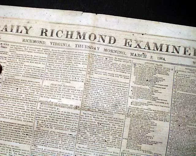 1864 CONFEDERATE Civil War Old Newspaper NEGRO SOLDIERS Richmond VA Confederacy