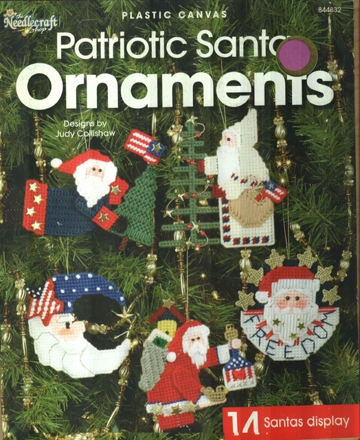 Used Patriotic Santa Ornaments 14 Christmas Designs Plastic Canvas Pattern Book