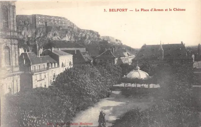 Cpa 90 Belfort Place D'armes Et Chateau