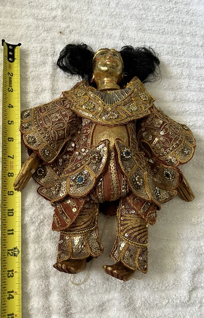 Vintage Burmese Thailand Marionette Hand Made Wood String Puppet Female Hair 13”