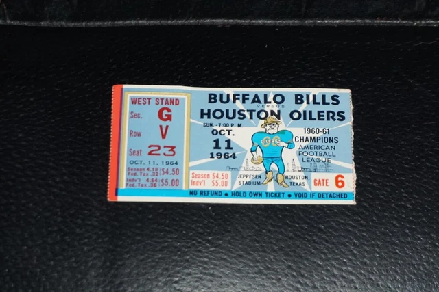 1964 BILLS AT Oilers Afl Football Ticket Stub Jack Kemp Td 378