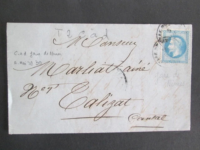 1774 LETTRE GARD NIMES MARQUE LINEAIRE NOIRE