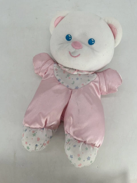 Vintage 1992 FISHER PRICE Plush Pink Satin TEDDY BEAR Stuffed Animal Lovey 1388