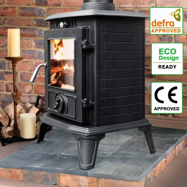 5KW Log Burner Fireplace Multifuel Wood Burning Stove Cast Iron Defra Eco Design