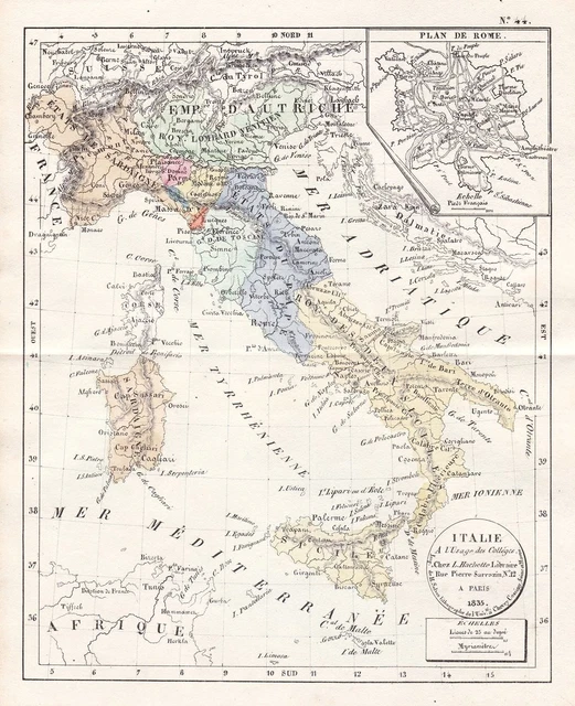 Italia Sicilia Sardegna Corsica Carte Mappa Litho Selves 1835