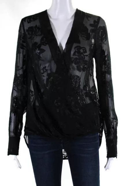 Rag & Bone Womens Long Sleeve Sheer Floral Silk Victor Blouse Black Size Small