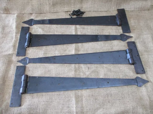 2 Ex Large Strap T Hinges 18 Tee Hand Forged Gate Barn Rustic Medieval  Iron