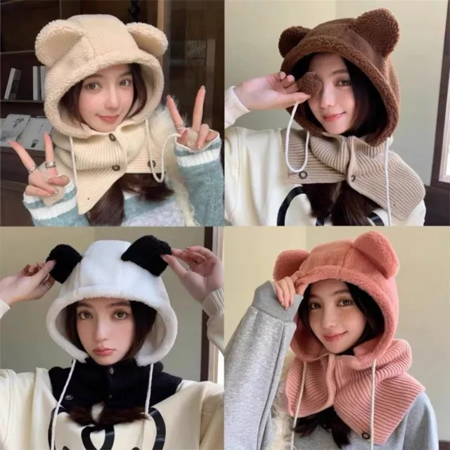 Scarf One Piece Hooded Warm Ear Hats Thickened Warm Ski Scarf Caps  Women