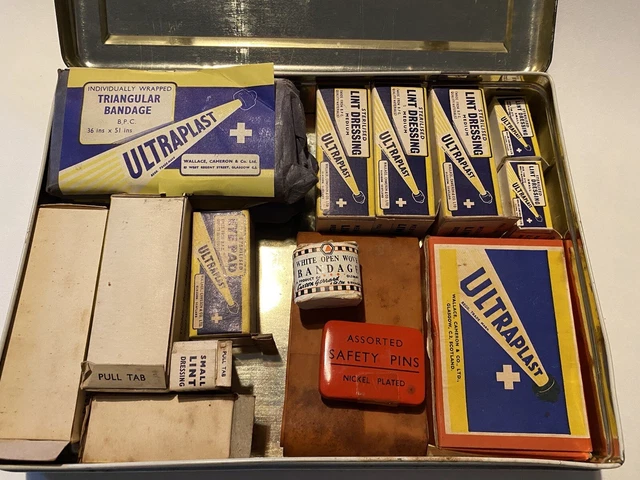 Vintage Metal First Aid Case & contents. Wallace, Cameron & Co.Ltd