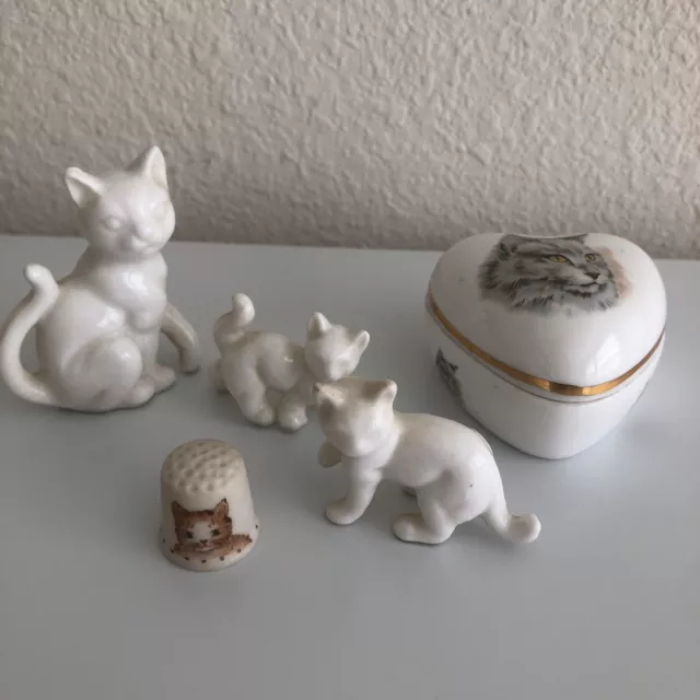 Vintage Lot of Cat Kitten Ceramic Bone China Figurines Trinket Thimble OMC Japan