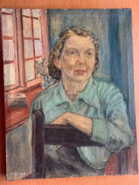 Retrato de mujer junto a ventana, óleo sobre lienzo