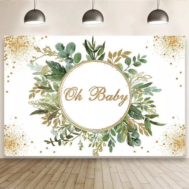 Oh Baby Shower Leaves Birthday Backdrop Banner Background Photo Prop Party Decor