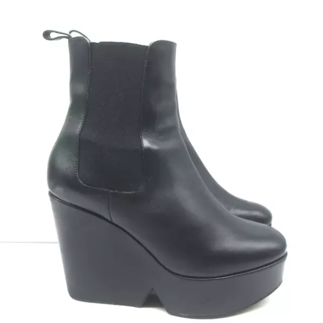 Robert Clergerie Beatrice Platform Wedge Ankle Boots Black Leather Size 36.5 2