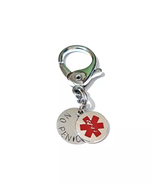 Alerta médica SOS etiqueta de advertencia de emergencia a 35 mm bolsa de llavero y disco médico