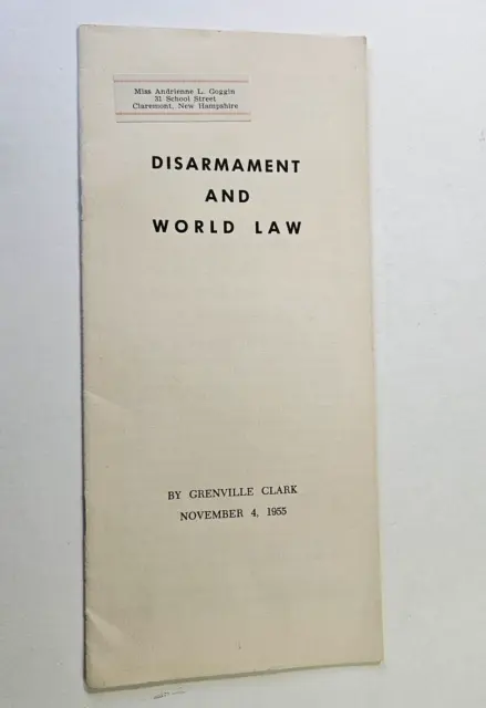 1955 Disarmament & World Law United World Federalists Of NH Brochure NO  Res