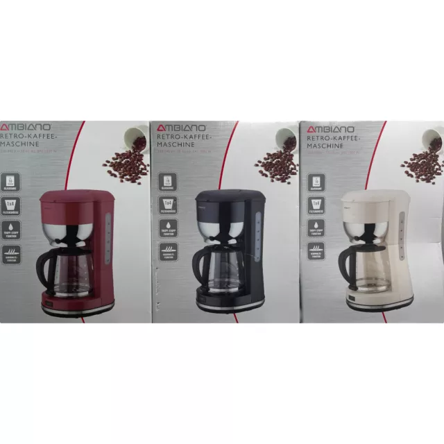 Ambiano Retro Kaffeemaschine Kaffee Maschine 1000W Glaskanne in drei Farben NEU