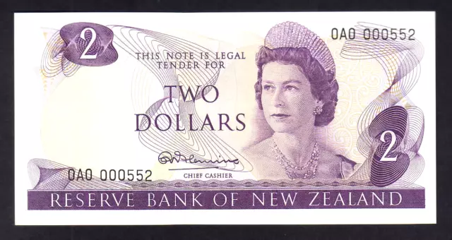 New Zealand  P-164 aF (1967-68) 2 Dollar - Fleming. 1st Prefix OAO. UNC