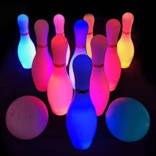 Kids Light up Bowling Ball Toys Set,Bowling Pins Toy Game with 10 Pins & 2