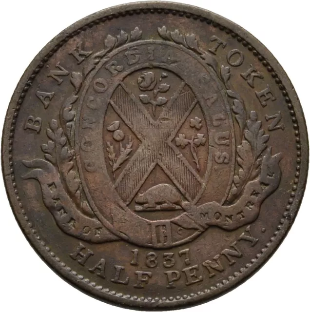 Canada Bank Token  1/2 Penny 1837 Kupfer 8,9 g  #GUT102 2