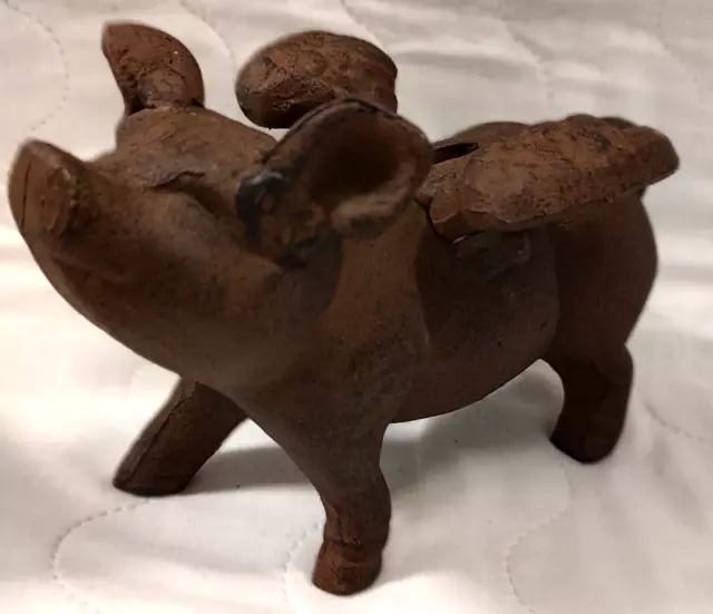 Pig With Wings Vintage Cast Iron Coin Piggy Bank 7" Length Super Cute!
