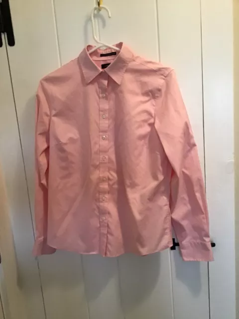 Lands End WOMENS NO IRON PINPOINT OXFORD PINK BLOUSE SHIRT  SZ 10