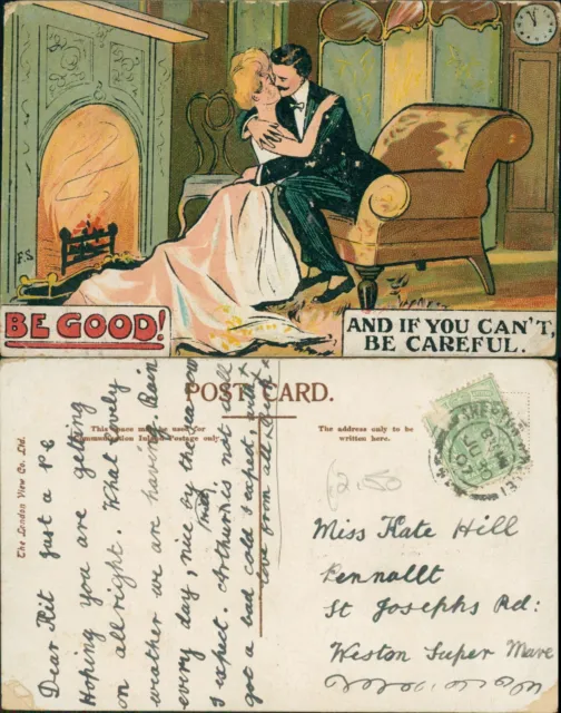 Be good or Be Careful FS Couple at Midnight Humour innuendo 1907 London View Co