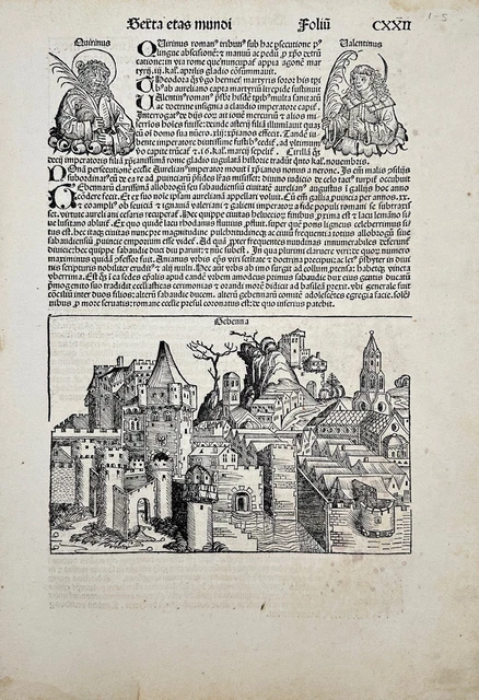 Original Coloured Woodcut - Schedel - Incunable Leaf Buch der Chroniken CXXII