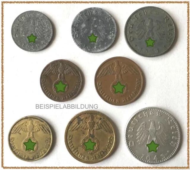 3. Reich 1937-43, 8 versch. Münzen 1, 2, 5, 10 und 50 Pfennig alle mit HK [RM8