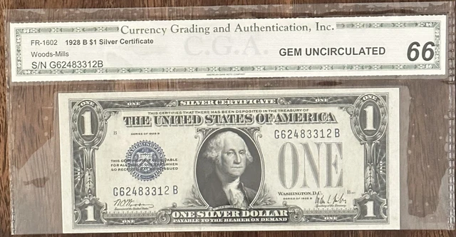 1928B $1 Silver Certificate Note Fr. 1602 GEM UNCIRCULATED 66 FUNNY BACK
