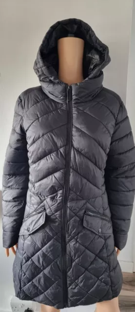 Next Women's Black Longline Hooded TAILORED Quilted COAT Size uk 16
