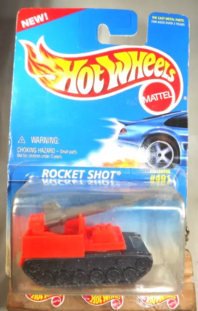 1995 Hot Wheels Blue/White Card #491 ROCKET SHOT Gray/Orange w/MW Wheels