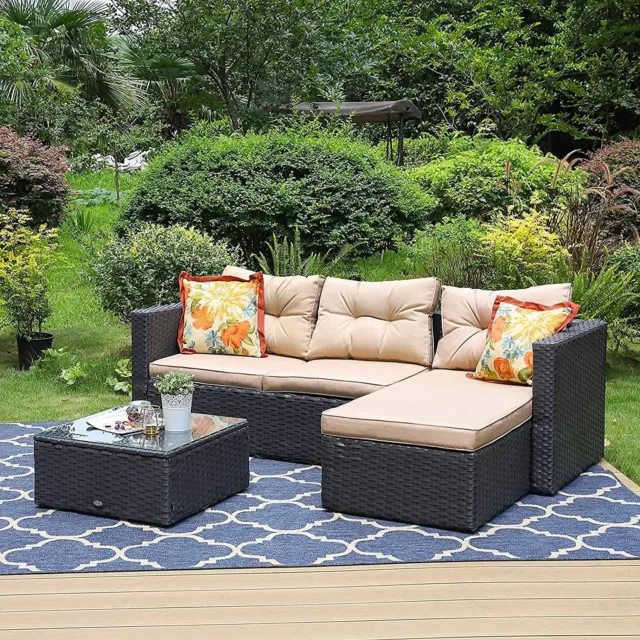 Outdoor Patio Furniture Set of 3 Sectional Sofa Rattan Wicker Chair End Table US