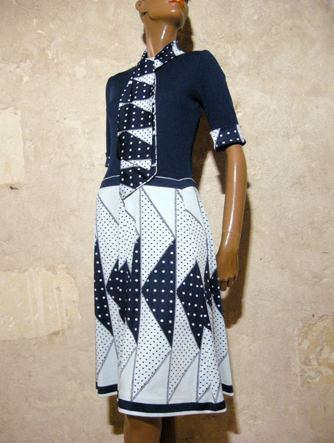 Robe Vintage Années 70 ARLETTE NASTAT – Imprimé Pois – Taille 38 – True Vintage – Très Bon état