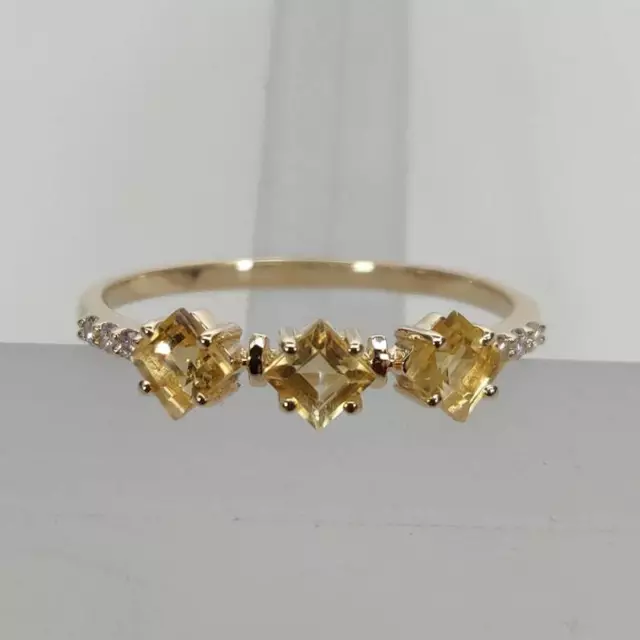 Naturel Citrine et Diamants Pierre Précieuse Femme Bague Mariage 10k or Jaune