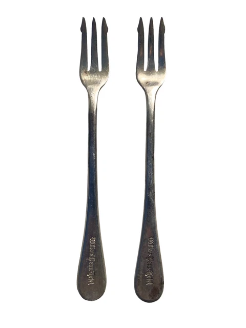 2- VINTAGE SILVER PLATED 6” COCKTAIL FORKS WILLIAM PENN HOTEL victor s co A1+